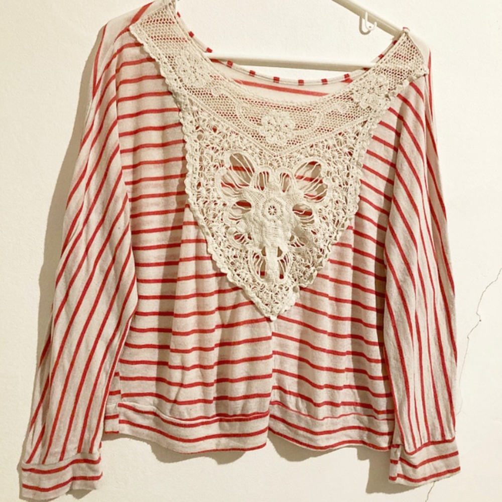*2/$20* Orange Stripe Blouse with Embroidery Back 🧡